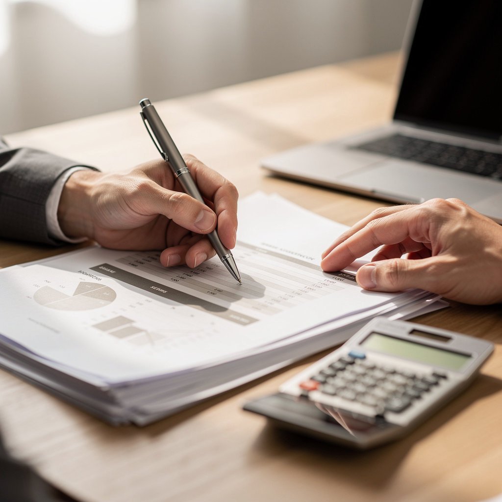 Martin Smith Accounting professional conducting a financial audit with documents and laptop in Greenville, SC